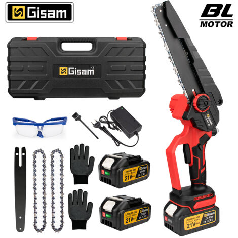Tragbare 8-Zoll-Kettensäge, 2 x 3,0 Ah, 21 V-Batterien, selbstschmierende, werkzeuglose Installation für Gartenarbeit, Hof, Bauernhof (1/4)