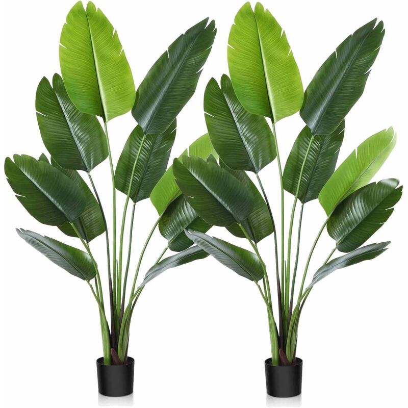 Set mit 2 knstlichen Pflanzen, 160 cm, Paradiesvogel, knstliche tropische  Palme mit 10 Blttern, knstliche Topfpflanzen fr drinnen und drauen