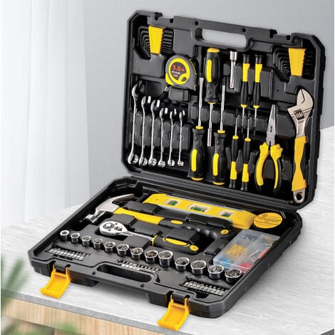 Werkzeugkoffer, 108-teilig, kompletter Koffer, Werkzeugkiste mit Schraubenschlüssel, Präzisions-Schraubendreher-Set, Hammer, Zange, Heimreparatur