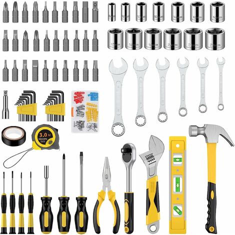 Werkzeugkoffer, 108-teilig, kompletter Koffer, Werkzeugkiste mit Schraubenschlüssel, Präzisions-Schraubendreher-Set, Hammer, Zange, Heimreparatur