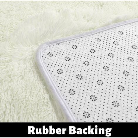 120 cm runder Teppich, Schlafzimmerteppich, Wohnzimmer, rutschfest, weich, flauschig, zotteliger Teppich, Bodenmatte, groß, für Flur, Weiß