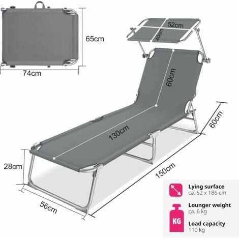 2erSet Sonnenliege mit Sonnenschutz, faltbarer Liegestuhl mit