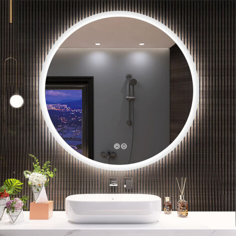 60 cm runder beleuchteter Badezimmerspiegel, Badezimmerspiegel mit LED, 3 Lichtmodi, dimmbar, beschlagfrei, IP44 (1/4)