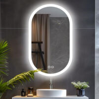 Beleuchteter Badezimmerspiegel, 60 x 90 cm, Badezimmerspiegel mit LED, 3 Lichtmodi, dimmbar, beschlagfrei, IP44