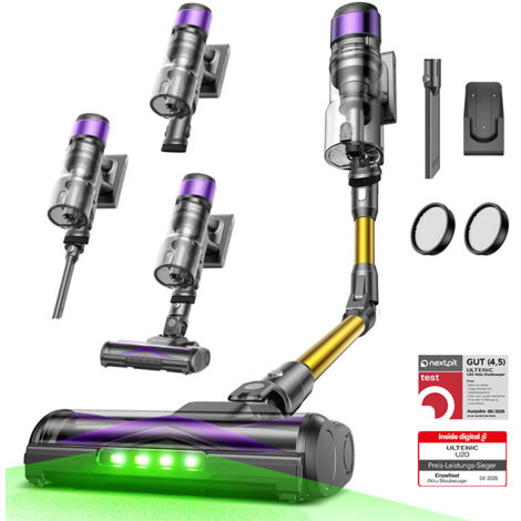 Ultenic Superstarker Akku-Staubsauger 78KPA,600W, GreenEye™ Technologie, 60 Min. Laufzeit, 1.5L, Faltbarer Schlauch, Anti-Stau-Bürste, UV20