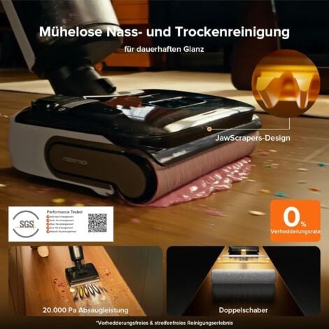 roborock F25 Combo 5-in-1 Nass-Trocken-Akkusauger 20.000 Pa, inkl. 200ml Bodenreiniger, JawScrapers™-Rolle, 180° flachliegende Hartbodenreinigung
