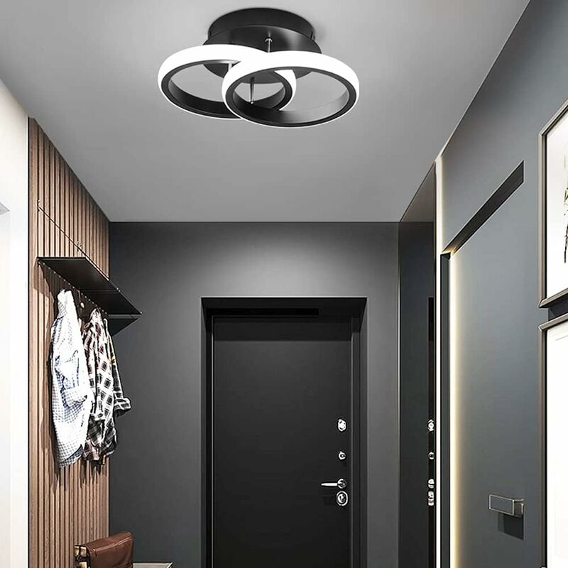 LED Deckenleuchte 2 Ringe Fashion New Style Schwarz und Weiß Gang  Deckenleuchte für Eingang Balkon Korridor Küche Wohnzimmer Innenbeleuchtung  Kaltweißes Licht 22W (Schwarz)