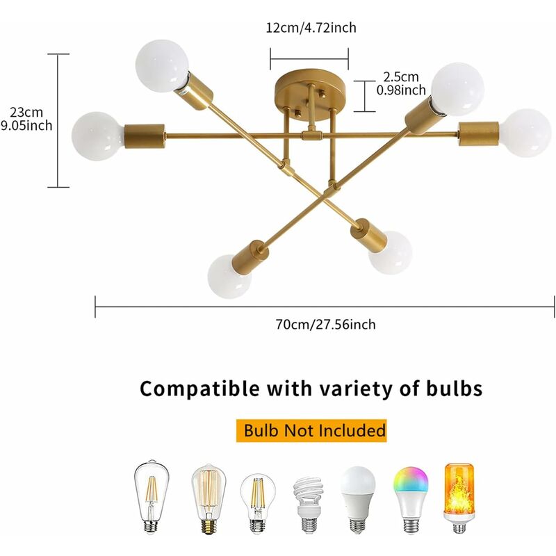 Sputnik Kronleuchter Vintage - 6-flammige Deckenleuchte Metall Gold