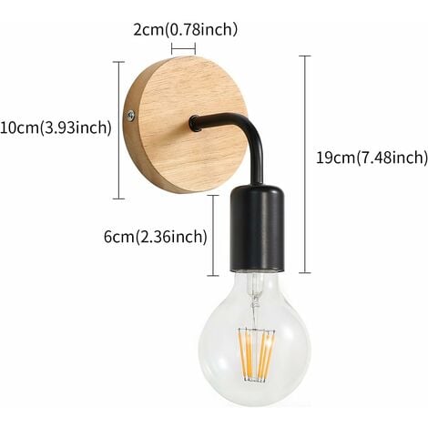 COMELY Industrielle Innenwandleuchte, Wandleuchten aus Holz, Wandlampe aus Metall, Retro Wanddekoration, für Wohnzimmer, Schlafzimmer (Schwarz, 2er-Pack, Glühbirnen nicht inbegriffen)