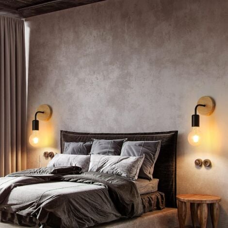 COMELY Industrielle Innenwandleuchte, Wandleuchten aus Holz, Wandlampe aus Metall, Retro Wanddekoration, für Wohnzimmer, Schlafzimmer (Schwarz, 2er-Pack, Glühbirnen nicht inbegriffen)