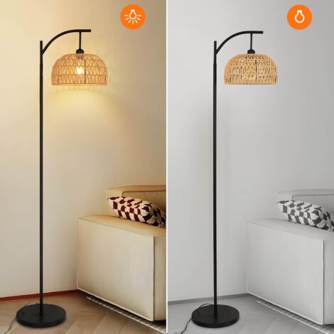 Bambus Lampenschirm Trommelform 30cm - E27 Fassung, Vintage Design Mit Blumenmuster