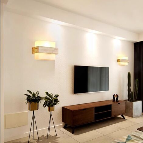 COMELY Innenwandleuchte Holz, Moderne E27 Wandlampe mit Glasschirm, Kreatives Design Wandbeleuchtung Innendekoration für Schlafzimmer Wohnzimmer Flur Treppenhaus Café [Energieklasse E]
