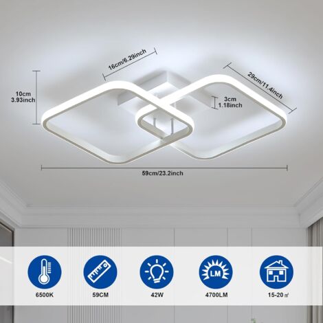 COMELY LED Deckenleuchte, 42W 4700LM, Quadratische Acryl Deckenlampe, Moderner Aluminium Lampenschirm 59CM für Küche, Esszimmer, Schlafzimmer - Weiß - Weißes Licht 6500K