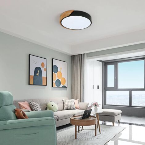 COMELY Moderne LED Deckenleuchte Rundholz 24W 2400LM, Kaltweiß 6500K, Macaron-Design, Beleuchtung für Schlafzimmer Küche Wohnzimmer Balkon Flur, 30x5x30cm (Schwarz)