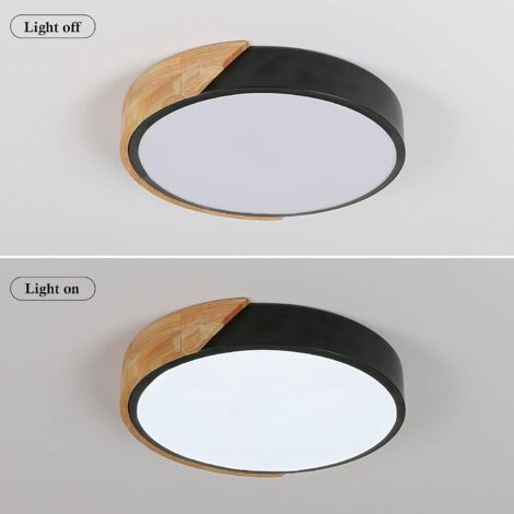 COMELY Moderne LED Deckenleuchte Rundholz 24W 2400LM, Kaltweiß 6500K, Macaron-Design, Beleuchtung für Schlafzimmer Küche Wohnzimmer Balkon Flur, 30x5x30cm (Schwarz)