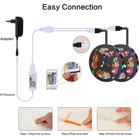 LED LED-Band, 10 Flexible, mehrfarbige Band flexible m LED-Band, RGB 12V Bluetooth Auto- WiFi