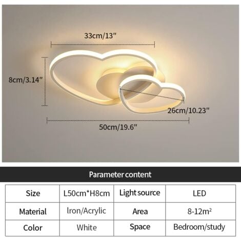 COMELY Moderne LED Deckenleuchte in Herzform - Ideal für Wohnzimmer, Schlafzimmer, Esszimmer, Kinderzimmer - 64W - Weiß - Dimmbar mit Fernbedienung