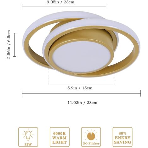 COMELY Moderne LED-Deckenleuchte, Runde Deckenlampe 27 cm für Flur, Schlafzimmer, Badezimmer, Küche, Wohnzimmer - 35W - Gold - Kaltes Weißes Licht 6500K