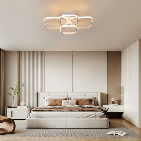 COMELY Moderne LED Deckenleuchte für Wohnzimmer, Schlafzimmer, Flur, Büro  (4 Weiße Quadrate, 48W, Warmweißes Licht 3000K)