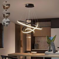 COMELY LED-Pendelleuchte, 3 Ringe (20+40+60cm), LED-Hängeleuchte 3000k / 4500k / 6500k 3 Farben, Höhenverstellbar, für Esstisch, Wohnzimmer, Esszimmer, Schlafzimmer - Schwarz