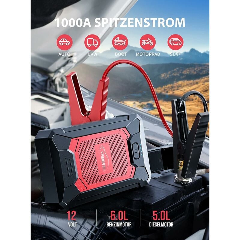 Auto Starthilfe Notfall 12V / 24V Power Bank Batterieladegerät mit  LCD-Display EU-Stecker