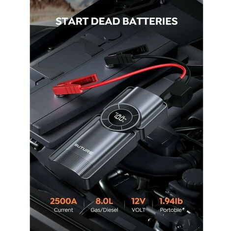 Buture Starthilfe Powerbank 2500A Spitzenstrom 2000mAh Auto Starthilfe mit  LCD-Display(Für alle Benzinmotor oder 8
