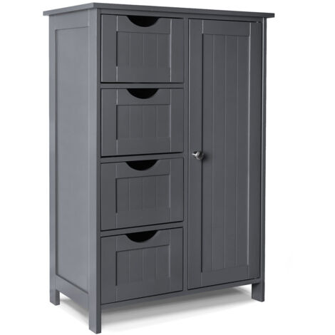 VOUNOT® Badezimmerschrank mit 4 Schubladen & 1 Schranktür für Badezimmer 30x55x82cm Grau