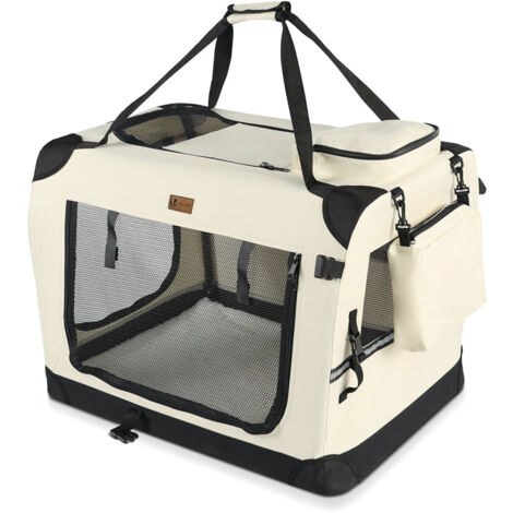 VOUNOT® Hundebox faltbar, Hundetransportbox robust für Katze & Hunde 50x35x36 cm S Beige