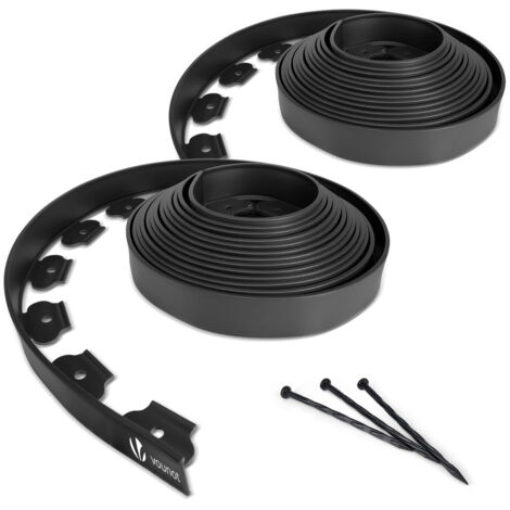 VOUNOT® Flexible Rasenkante Beeteinfassungen Kunststoff, mit 60 Erdanker, Länge 20m Höhe 5cm, Schwarz