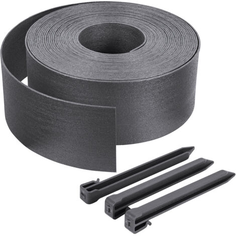 VOUNOT® Rasenkante aus PE, Beeteinfassung mit 12 Befestigungsheringen Länge 20m Höhe 13cm Grau