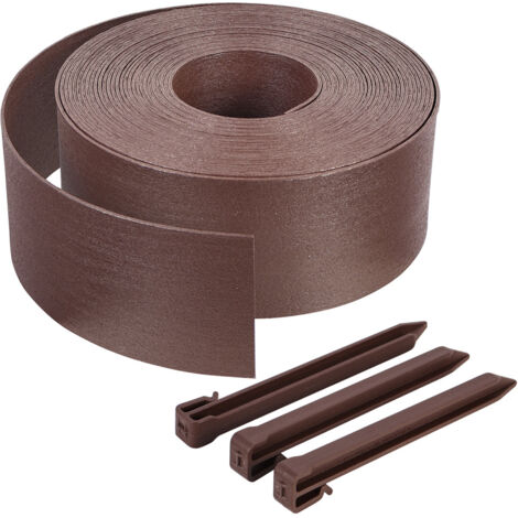 VOUNOT® Rasenkante aus PE, Beeteinfassung mit 12 Befestigungsheringen Länge 20m Höhe 13cm Braun