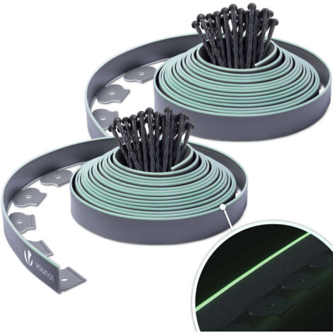 VOUNOT® Flexible Rasenkante Kunststoff, mit 60 Erdanker, Länge 20m Höhe 6cm, Grau und Hellgrün