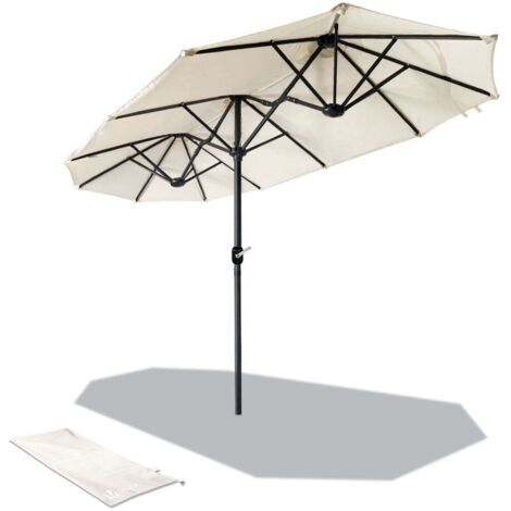 VOUNOT® Doppelsonnenschirm mit kurbel, Marktschirm, 150 x 300 cm, Beige