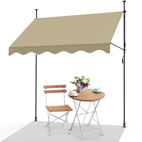 VOUNOT® Klemmmarkise mit Handkurbel, höhenverstellbar Balkonmarkise Markise Balkon, ohne Bohren, UV-beständig, Wasserdicht & Sonnenschutz, 200 cm breit, Beige (1/5)