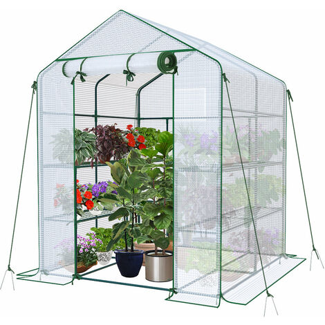 VOUNOT® Gewächshaus Foliengewächshaus mit 8 Regalebenen, Weiß, 143x143x195cm (1/5)
