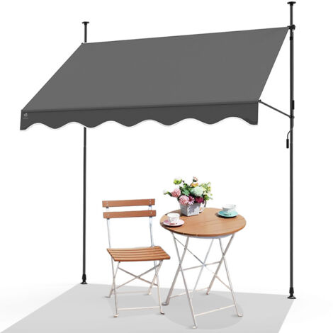 VOUNOT® Klemmmarkise mit Handkurbel, höhenverstellbar Balkonmarkise Markise Balkon, ohne Bohren, UV-beständig, Wasserdicht & Sonnenschutz, 250 cm breit, Grau (1/5)