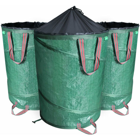 VOUNOT® Pop Up Gartensack mit Griffen und Kordelzugverschluss 3er Set 170 L, Laubsack Selbstaufstellend Gartenabfallsack, Grün