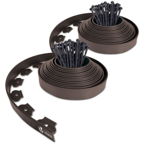 VOUNOT® Flexible Rasenkante Beeteinfassungen Kunststoff, mit 60 Erdanker, Länge 20m Höhe 5cm, Braun