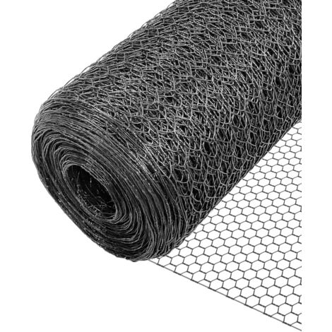 VOUNOT® Drahtzaun Sechskantgeflecht, Maschendrahtzaun, 1x50m, Maschenweite 25mm, PVC-Beschichtet Grau (1/5)