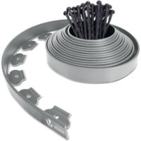 VOUNOT® Flexible Rasenkante Beeteinfassungen Kunststoff, mit 30 Erdanker, Länge 10m Höhe 5cm, Grau