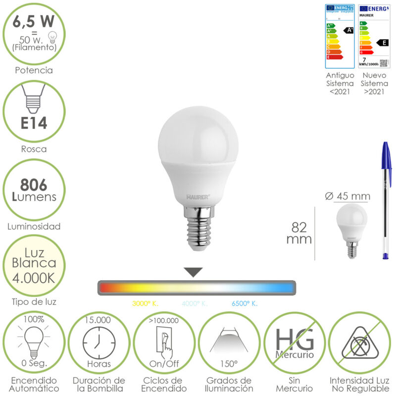 Lampada LED E14 6W Luce Fredda P45 600 Lumen - Coop LED