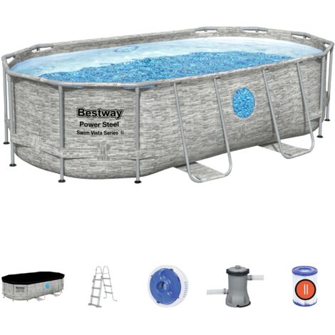Piscina Fuori Terra Bestway 56714 Con Oblò Swim Vista Ovale 427x250x100 cm