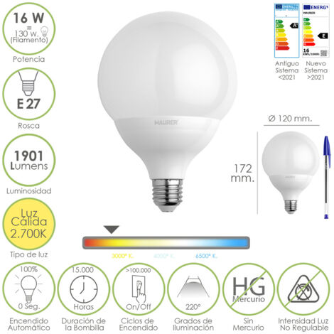 LAMPADA LED MAURER GLOBO E27 20W 1901L 2700K  L.CALDA