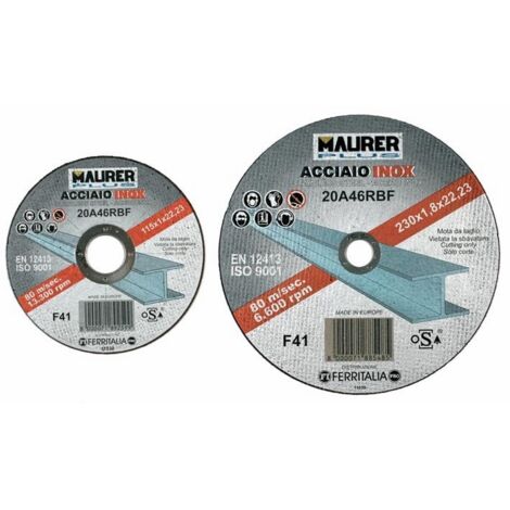 Mola Abrasiva per Taglio Acciaio Inox Misura 115X1,6 mm Foro 22 mm Maurer Plus