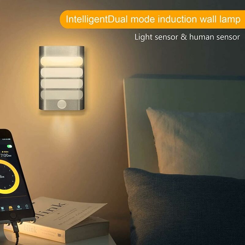 LED Time Clock Night Light PIR Motion Sensor Wall Lamp USB