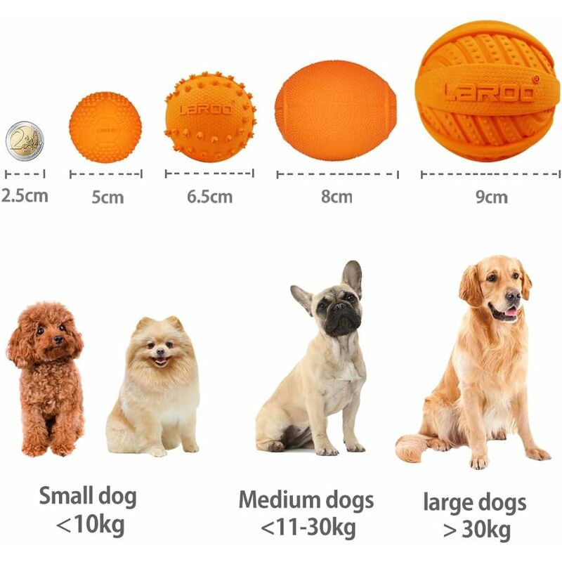 LaRoo Interactive Dog Treat Ball, Slow Feeder Ball Dog Puzzle Bone Toy,  Natural Rubber Dog Chew Toy Snack Dispenser for Small Medium Large Dog 