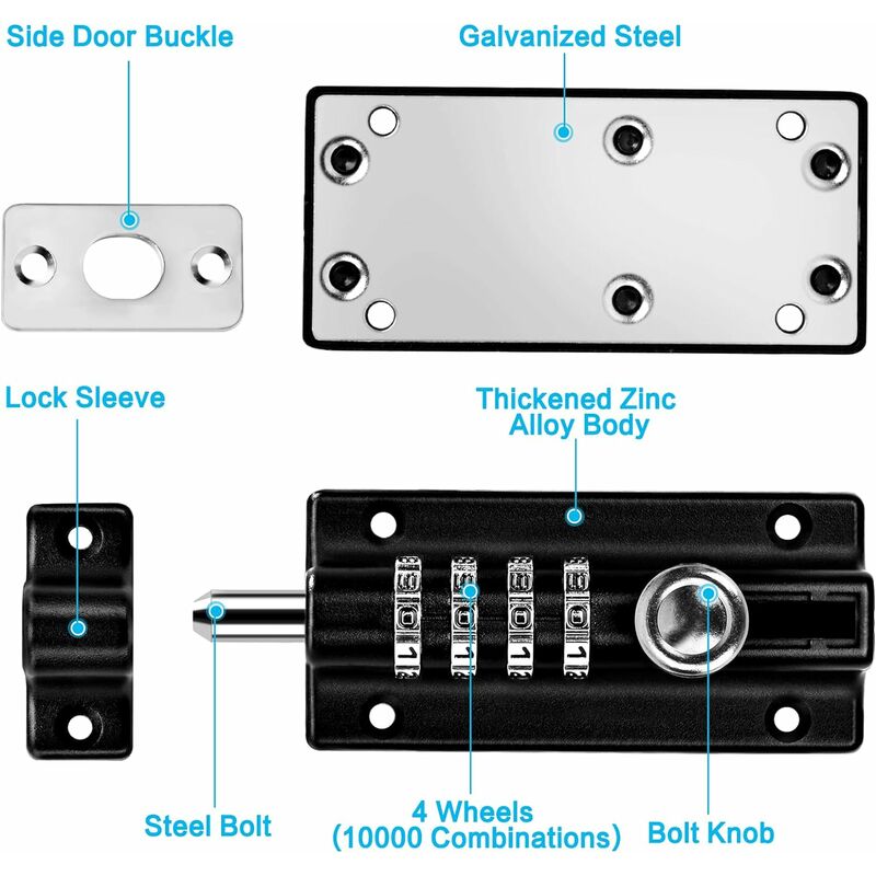 Combination Lock Deadbolt 4 Digit Combination Lock Mechanical Code Door  Lock Keyless Sliding Lock Tamper Resistant Door Lock for Cabinet Garden