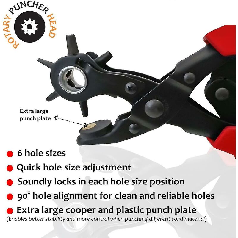 Leather Hole Punch, Belt Hole Puncher, Heavy Duty Revolving Punch Plier  With 6 Holes, Multi Sized For Belts, Crafts, Card, Rubber, Etc.(1pc, Red
