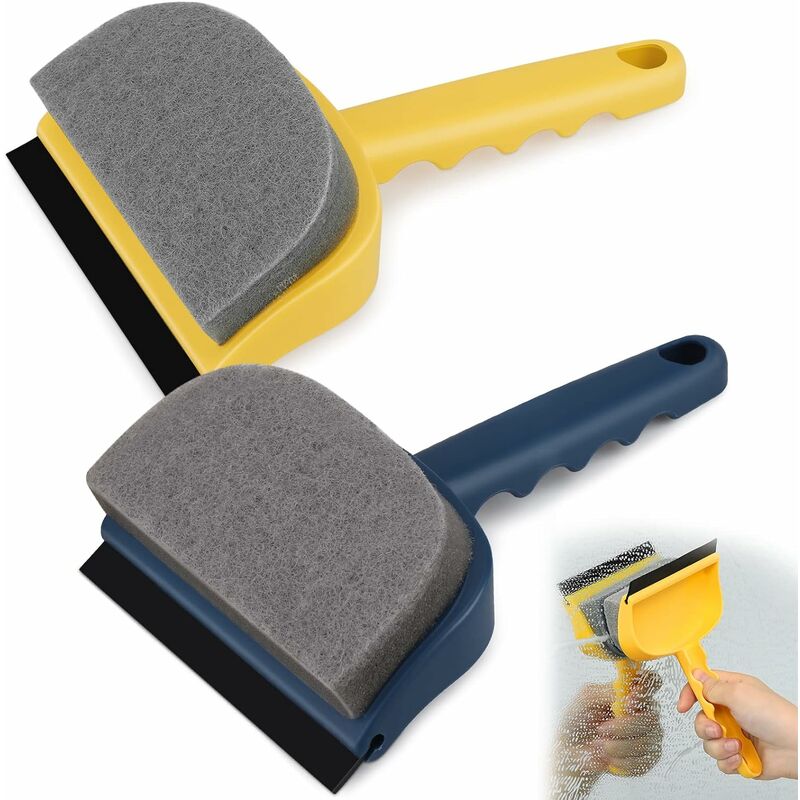 4pcs Double-Sided Window Cleaner 2-in-1 Squeegee and Scrubber Sponge  Washing Kit