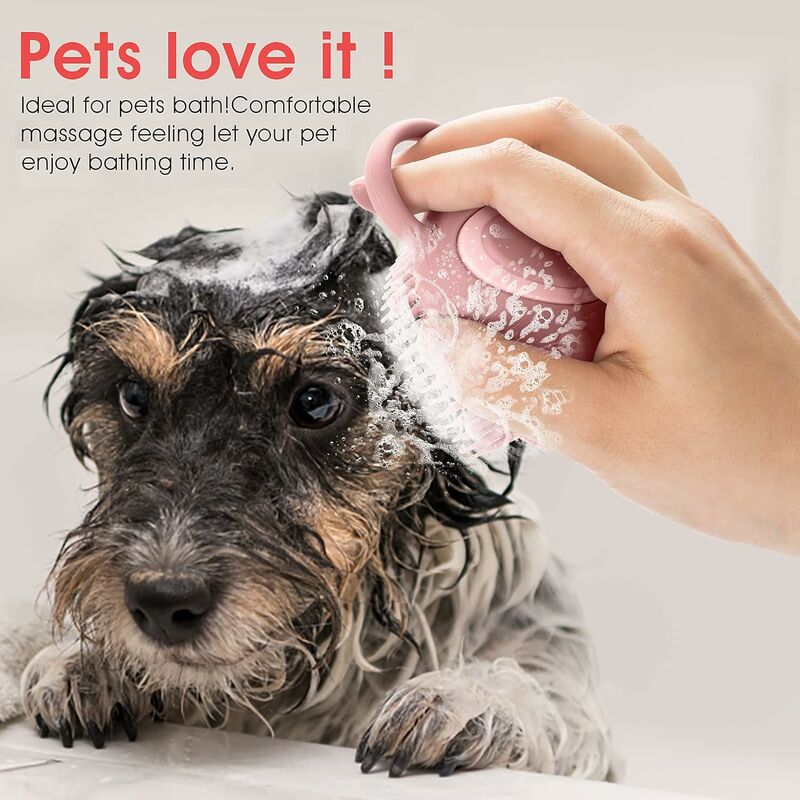 Dog Bath Brush, Best Pet Bathing Tool for Dogs,Soft Silicone Dog Grooming  Brush Bristles with Loop Handle Give Pet Gentle Massage,Extra Shampoo  Dispenser 